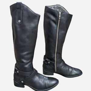 Vintage Liz Claiborne Black Leather Harness Boots - Moto Biker Sz 6.5